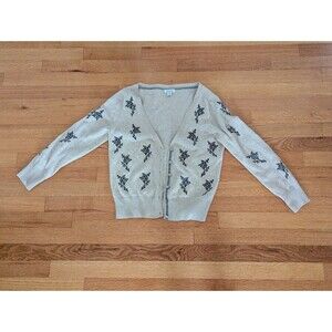 Sundance NWOT Sz XS Meadow Dreams Tan Cotton Cardigan Floral Black Embroidery